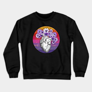 human heart sunset vintage style, anemones anatomy  floral art Crewneck Sweatshirt